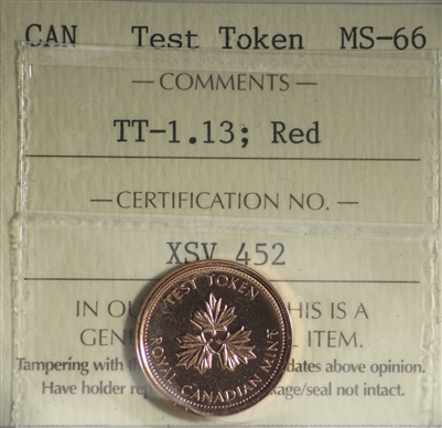 (2004) Canada 1-cent Test Token TT-1.13 ICCS Certified MS-66 Red