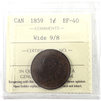 1859 Wide 9/8 Canada 1-cent ICCS Certified EF-40
