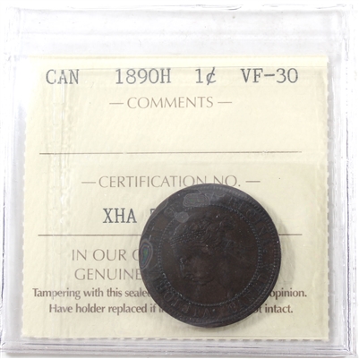 1890H Canada 1-cent ICCS Certified VF-30