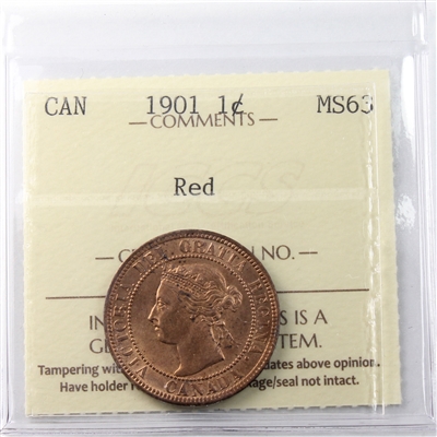 1901 Canada 1-cent ICCS Certified MS-63 Red (XRW 710)