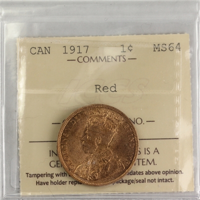 1917 Canada 1-cent ICCS Certfied MS-64 Red (XEZ 761)
