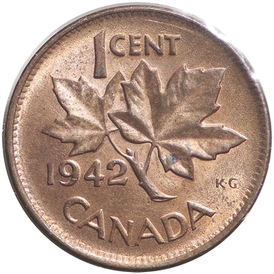 1942 Canada 1-cent Brilliant Uncirculated Red & Brown (MS-63) $