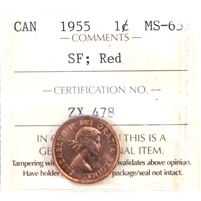 1955 SF Canada 1-cent ICCS Certified MS-65 Red