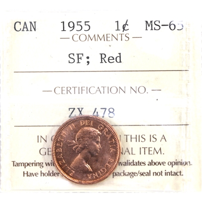 1955 SF Canada 1-cent ICCS Certified MS-65 Red