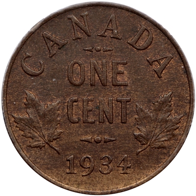 1934 Canada 1-cent Brilliant Uncirculated (MS-63) Red & Brown