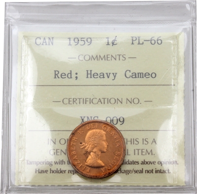 1959 Canada 1-cent ICCS Certified PL-66 Red; Heavy Cameo