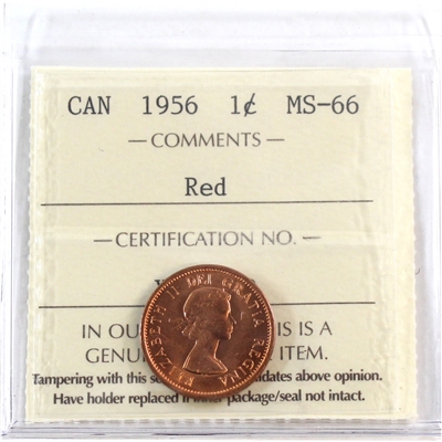 1956 Canada 1-cent ICCS Certified MS-66 Red