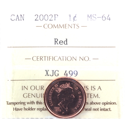 2002P Canada 1-cent ICCS Certified MS-64 Red