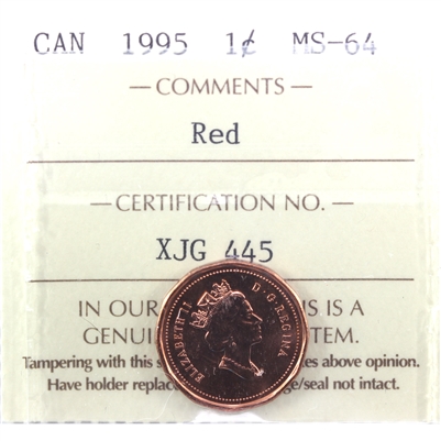 1995 Canada 1-cent ICCS Certified MS-64 Red