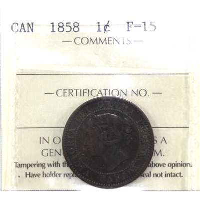 1858 Canada 1-cent ICCS Certified F-15