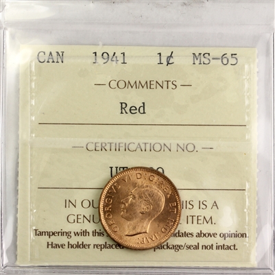 1941 Canada 1-cent ICCS Certified MS-65 Red (UT 890)