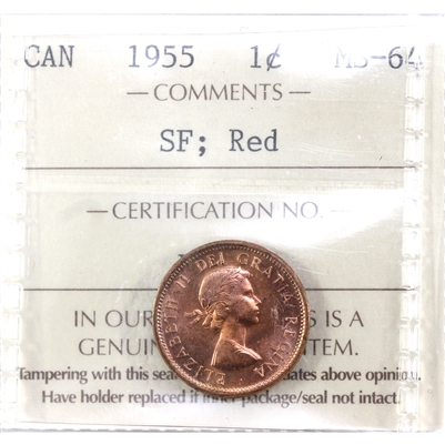 1955 SF Canada 1-cent ICCS Certified MS-64 Red