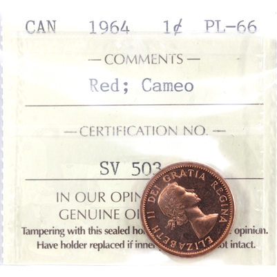 1964 Canada 1-cent ICCS Certified PL-66 Red; Cameo