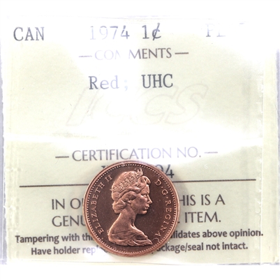 1974 Canada 1-cent ICCS Certified PL-65 Red; UHC