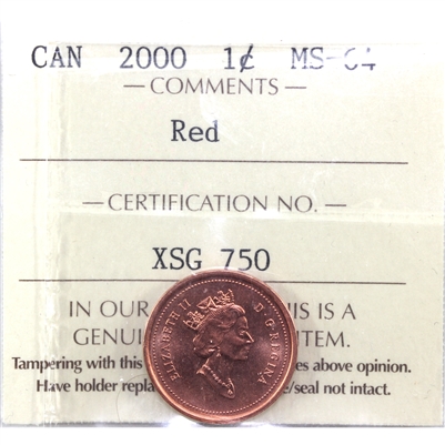 2000 Canada 1-cent ICCS Certified MS-64 Red