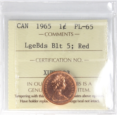 1965 LgBds Bl 5 (Type 3) Canada 1-cent ICCS Certified PL-65 Red (XUV 283)