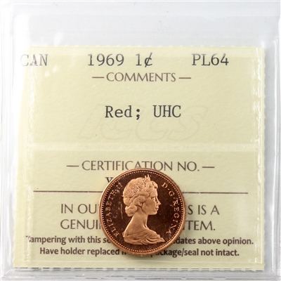 1969 Canada 1-cent ICCS Certified PL-64 Red; Ultra Heavy Cameo