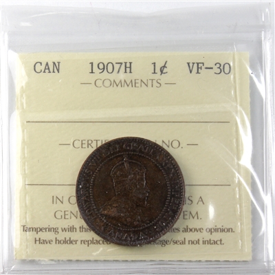 1907H Canada 1-cent ICCS Certified VF-30