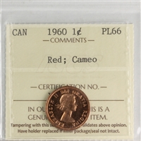 1960 Canada 1-cent ICCS Certified PL-66 Red; Cameo