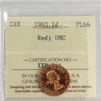 1963 Canada 1-cent ICCS Certified PL-66 Red; Ultra Heavy Cameo