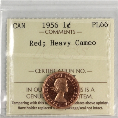 1956 Canada 1-cent ICCS Certified PL-66 Red; Heavy Cameo