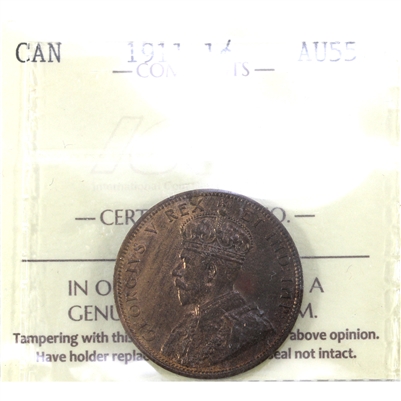 1911 Canada 1-cent ICCS Certified AU-55