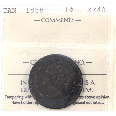 1858 Canada 1-cent ICCS Certified EF-40 (XXP 801)