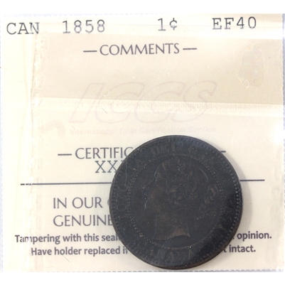 1858 Canada 1-cent ICCS Certified EF-40 (XXP 804)