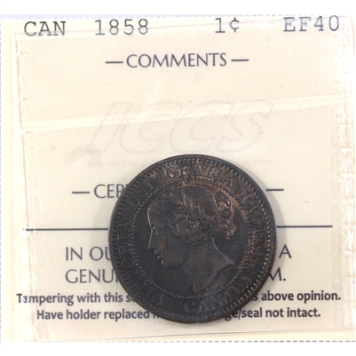 1858 Canada 1-cent ICCS Certified EF-40 (XZL 480)