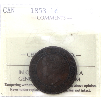 1858 Canada 1-cent ICCS Certified VF-20 (XWL 005)