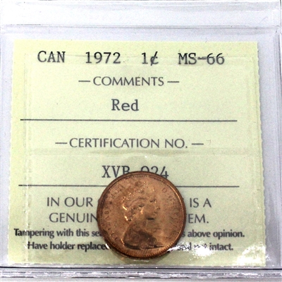 1972 Canada 1-cent ICCS Certified MS-66 Red
