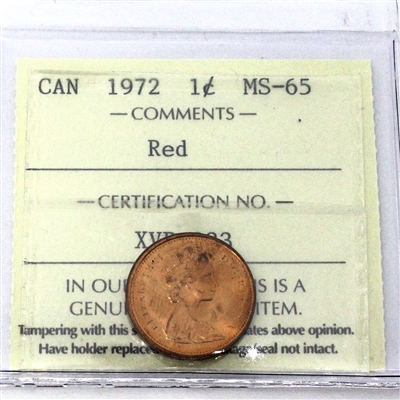 1972 Canada 1-cent ICCS Certified MS-65 Red
