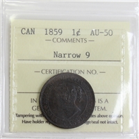 1859 Narrow 9 Canada 1-cent ICCS Certified AU-50