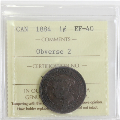 1884 Obv. 2 Canada 1-cent ICCS Certified EF-40