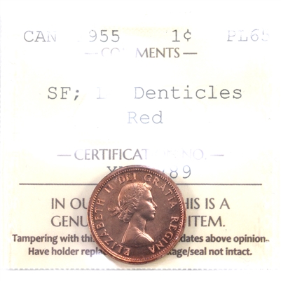 1955 SF, Large Denticles Canada 1-cent ICCS Certified PL-65 Red