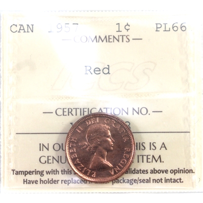 1957 Canada 1-cent ICCS Certified PL-66 Red