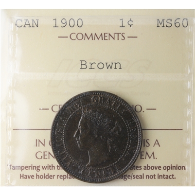 1900 Canada 1-cent ICCS Certified MS-60 Brown (XDQ 911)