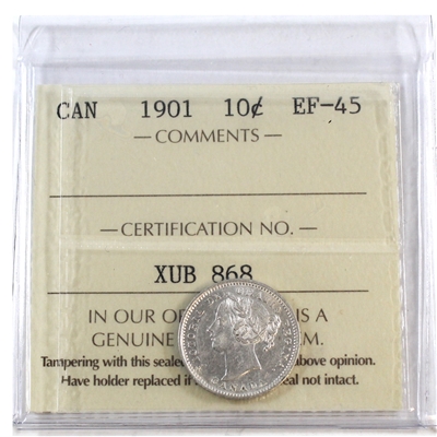 1901 Canada 10-cents ICCS Certified EF-45