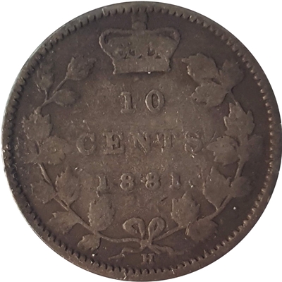 1881H Obv. 2 Canada 10-cents VG-F (VG-10) $