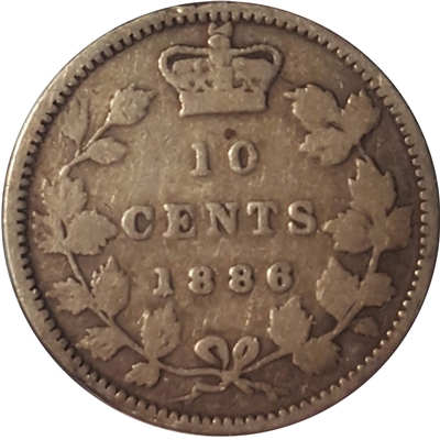 1886 Large Knobbed 6 Obv. 4 Canada 10-cents G-VG (G-6) $