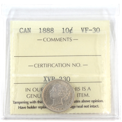 1888 Canada 10-cents ICCS Certified VF-30