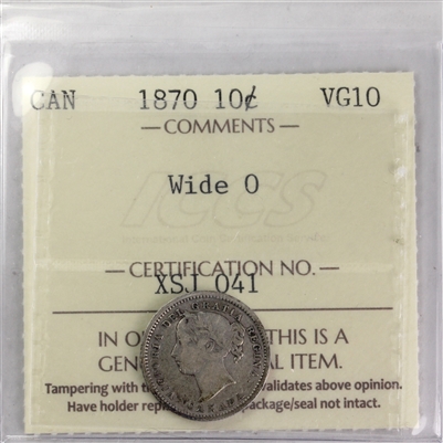 1870 Wide O Canada 10-cents ICCS Certified VG-10