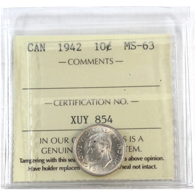 1942 Canada 10-cents ICCS Certified MS-63