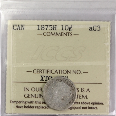 1875H Canada 10-cents ICCS Certified AG-3