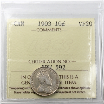 1903 Canada 10-cents ICCS Certiifed VF-20