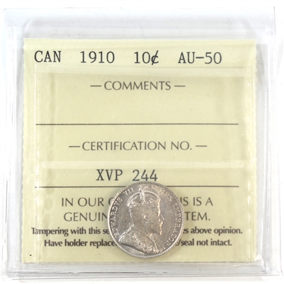 1910 Canada 10-cents ICCS Certified AU-50