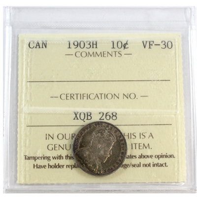 1903H Canada 10-cents ICCS Certified VF-30