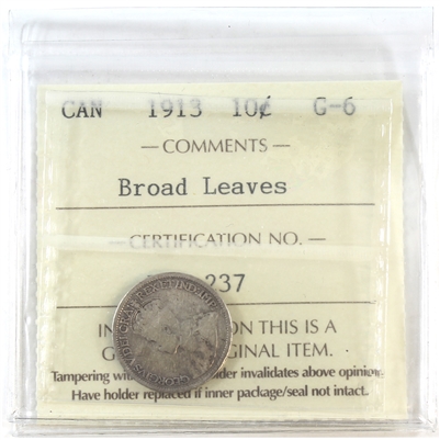 1913 Broad Leaves Canada 10-cents ICCS Certified G-6