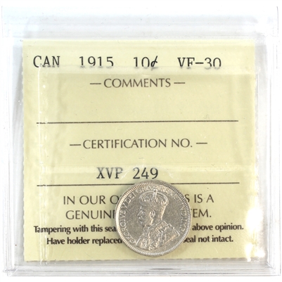 1915 Canada 10-cents ICCS Certified VF-30