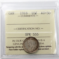1918 Canada 10-cents ICCS Certified AU-50